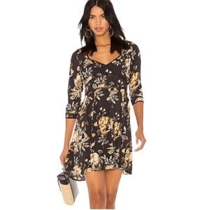 Spell & the Gypsy Collective 90s Rosa mini dress black tan floral XS